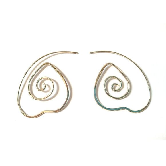 HOB Mexico Signed Spiral Hearts Hoop Earrings Sterling Silver 925 - Picture 2 of 3
